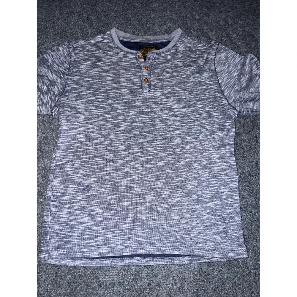 Lucky Brand Mens Medium Blue White Space Dye Long Sleeve Henley Shirt